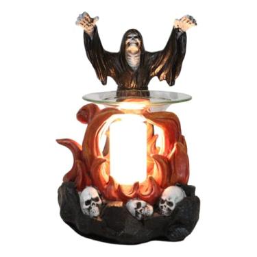 Imagem de Ebros Fantasy Macabra Dark Conjuring Grim Reaper com Fire Magic Aquecedor Elétrico de Óleo Aquecedor Aroma Perfume Estátua Longa Fragrância Decorativa Caveiras Esqueletos Acessório Estatueta