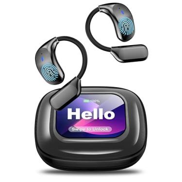 Imagem de Fones de ouvido de tradução de idiomas AI, tela LCD sensível ao toque OWS Tradutor em tempo real para 144 idiomas e acentos Fones de ouvido tradutor ideal para viagens, negócios, aprendizagem