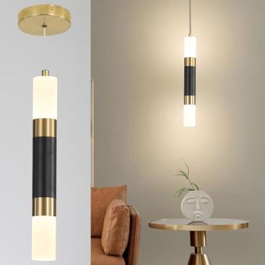 Imagem de Luminárias pendentes de ilha de cozinha moderna, luzes de teto LED pretas e douradas, 3 cores 2700K/4500K/6500K, mini luminária pendente de acrílico linear para sala de jantar, cabeceira, bar