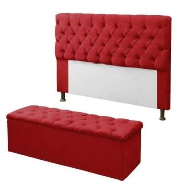 Imagem de Kit Cabeceira e Calçadeira Baú Mirage Queen 160cm Renascer Decor, Verm