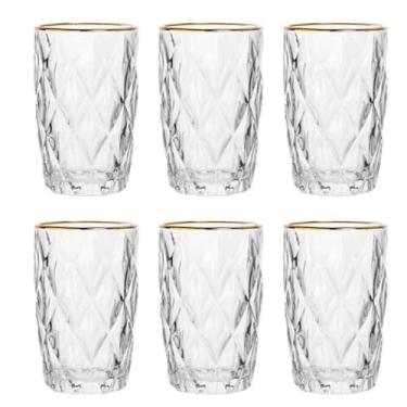 Imagem de Jogo Com 6 Copos Diamond Borda Dourada Transparente 340ml(88078borda dourada)