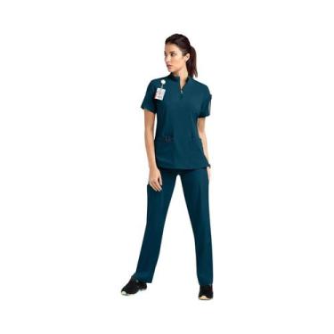 Imagem de Blusa Casual Feminina De Manga Curta Para Enfermeiras Com Zíper E Gola