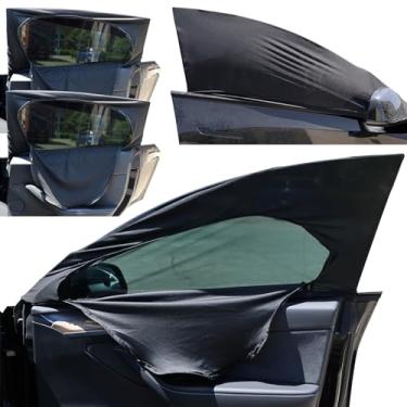 Imagem de DJAPWPX 4 peças persianas de janela de carro malha elástica janela lateral do carro cortinas de sol com zíper capa de janela de carro tela respirável sombra sol proteção contra insetos persianas de