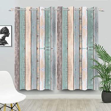 Imagem de SIEDYCV Cortinas blackout de grão de madeira rústica de 106 x 213 cm, cortinas de janela de parede vintage fazenda ocidental, cortinas de parede com ilhós, isolamento térmico, para decoração de quarto
