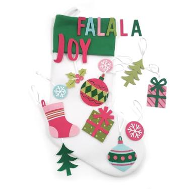 Imagem de Meias de Natal de feltro de 53 cm, meia grande de Natal com 7 etiquetas DIY, decorações de Natal para decoração de lareira de lareira de festa de férias em família (branca)