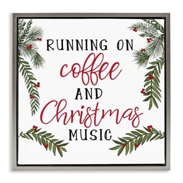 Imagem de Stupell Industries Coffee & Christmas Music Gray Framed Floater Canvas Wall Art, design by Dogwood Portfolio, 25 x 25