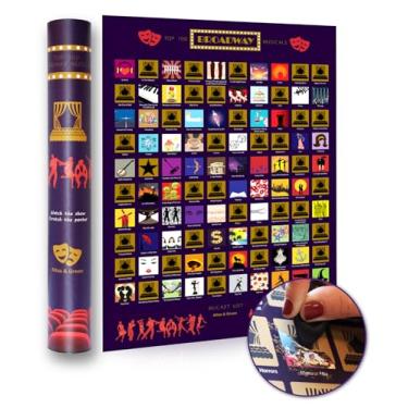 Imagem de Atlas & Green Pôster dos 100 melhores musicais. Pôster musical Top 100 Scratch Off. Grande A2 Scratch Off Musicais com tubo de presente