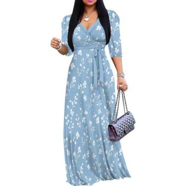 Imagem de Vestido maxi PinkPatty Plus Size com manga folhada floral para mulhere