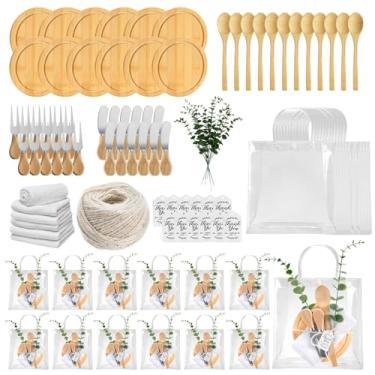 Imagem de 109 peças de prêmios de chá de bebê para vencedores de jogos, 12 conjuntos de tábua de queijo, colher, garfo, espalhadores de manteiga, toalha xadrez, cartão de agradecimento e sacolas de presente