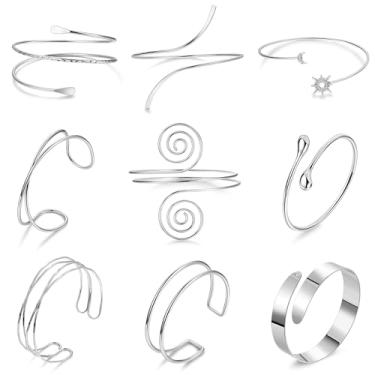 Imagem de SOMEITIA 9 peças pulseiras de braço de ouro para mulheres ajustável para braço superior pulseira minimalista irregular braçadeira braçadeira bobina espiral, braçadeira, conjunto de joias, liga