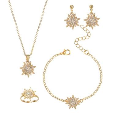 Imagem de MALOYANVE Conjunto de joias com design de floco de neve de Natal para mulheres, ouro, prata, rosa, ouro, floco de neve, design de floco de neve, incrustação de cristal cintilante, perfeito para