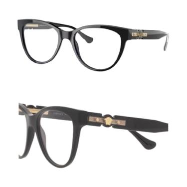 Imagem de Versace Óculos femininos não polarizados VE3304 – Armação olho de gato com têmporas, kit de óculos eShades incluído, Preto (53 mm), 53 mm