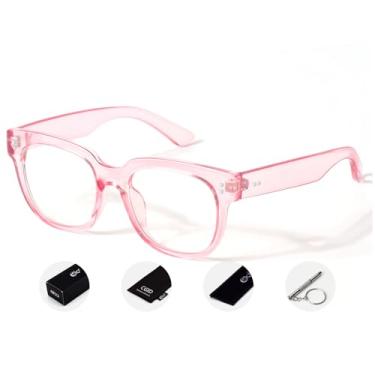 Imagem de CGID Óculos postiços grandes com lentes transparentes femininas e masculinas, 100% de proteção UV400, armação quadrada grossa e moderna, Rosa transparente, G
