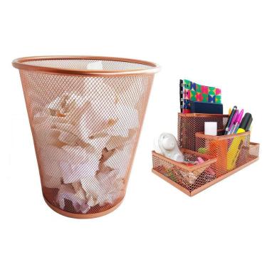Imagem de Lixeira E Kit Organizador De Mesa Rose Gold Escritório