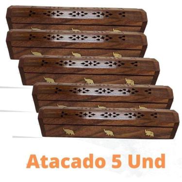 Imagem de Revenda Atacado 05 Incensários De Madeira Indiano Decoração