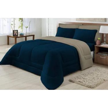 Imagem de Edredom Casal Malha 100% Alg Antialérgico Marinho/Avelã