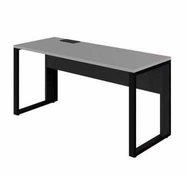 Imagem de Mesa Plataforma 120cm Individual com Caixa de Tomadas Pés Metal Industrial Executive Cinza Sagrado / Preto