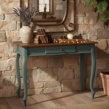 Imagem de Aparador para Sala com Pés Luiz XV e 1 Gaveta - Verde Kalle com tampo 