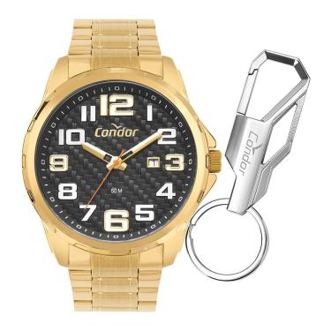 Imagem de Kit Relógio Condor Masculino Drive Dourado - Co2117bh-k4p