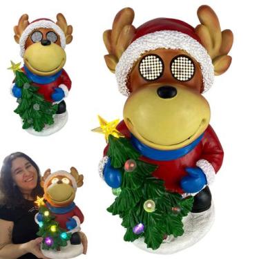 Imagem de Boneco Rena Arvore Natal Mexe olhos Animado Led Som Musica Decoraçao N