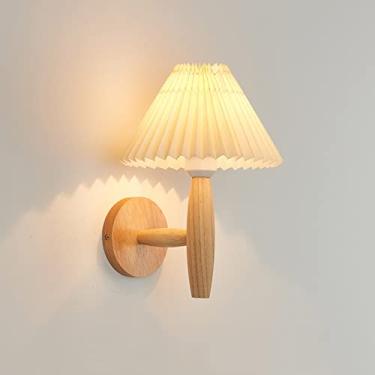 Imagem de Luminária de parede de madeira, arandela nórdica com cúpula de PVC plissado branco, luminária de decoração para casa, luminárias de parede internas E27, arandelas de madeira para sala de est