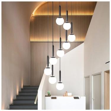 Imagem de Moda Lanterna Chinesa Forma Lustre de Cristal Luz Pendente de Luxo E27 Lustres de Gota Altura Ajustável Sala de Estar Lâmpada Pendurada em Espiral Luz de Teto Alto, Preto, 6 Luzes