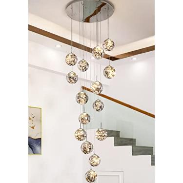 Imagem de Lustre LED moderno para escada e sala de estar, luz pendente de bola cinza, 15 bolas