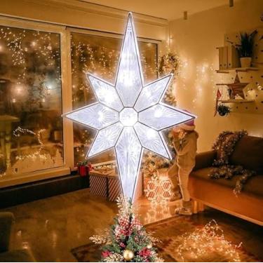 Imagem de Topo de árvore de Natal iluminado com 11 LED, estrela de belém, estrela de árvore de Natal