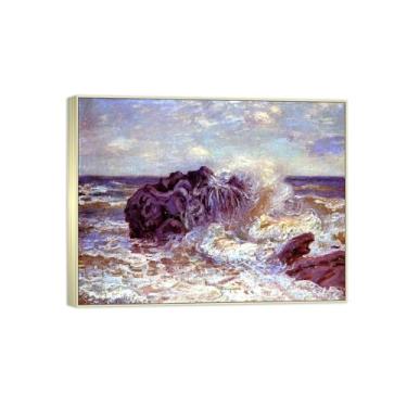 Imagem de Impressão em tela famosa pintura - paisagem arte de parede - onda na baía - pôster moldura prata para decoração de casa 70 x 90 cm 27 x 35 pol