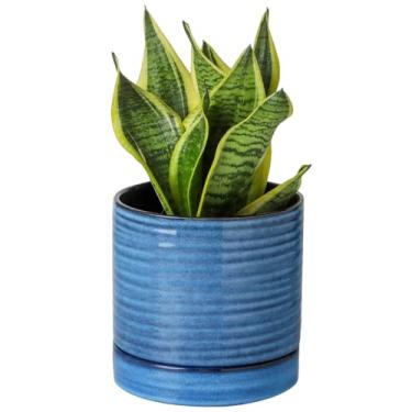 Imagem de Hasense Vaso de plantas de 15 cm, vaso de porcelana com orifício de drenagem e bandeja, esmaltes reativos internos/externos, plantador de cactos suculentos, presentes decorativos modernos para família