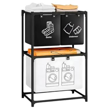 Imagem de Cesto Organizador Vertical com 3 Compartimentos, 97 cm x 57 cm x 28 cm, Preto, para Roupas e Meias Triplo