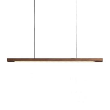 Imagem de Lustre de madeira LED, luminária pendente linear, luminária de mesa de jantar, luminária pendente nórdica para ilha de cozinha, luminária de teto com tiras longas para restaurante e escritór