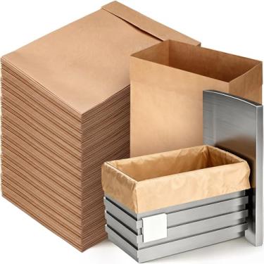 Imagem de Humyoun 60 sacos compactadores de lixo para cozinha, sacos compactadores de papel Kraft resistentes pré-algemados com forro impermeável fundo reforçado para uso na cozinha, 52 x 40 x 22 cm