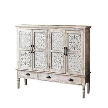 Imagem de URGDWEKJY Armário buffet aparador de madeira maciça retrô esculpido antigo armário de parede armário de armazenamento entrada nórdica armário de entrada aparador