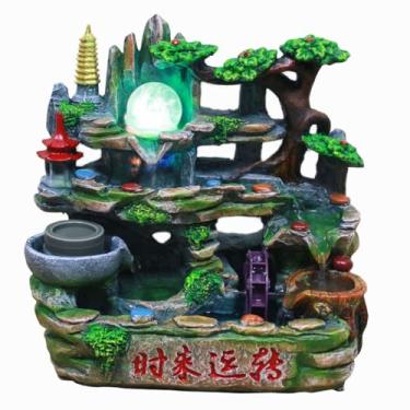 Imagem de XFNVXC Fonte decorativa para uso interno fonte de mesa resina água corrente ornamentos sala de estar desktop água atomizada característica arte fonte Rockery Fountain casa