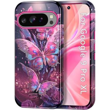 Imagem de Btscase Capa para Google Pixel 9 Pro XL 2024 [à prova de choque de grau militar] Elegante estampa de mármore fina protetora 3 camadas PC rígido + silicone macio resistente mulheres homens capa