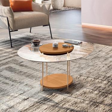 Imagem de Mesa De Centro Sky Com Pés Em Aço E Tampo De Vidro Cinamomo