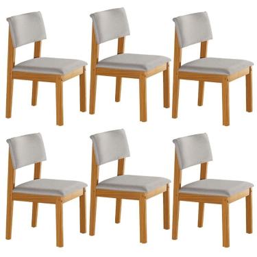 Imagem de Conjunto De 6 Cadeiras De Jantar Jade Com Tecido Linho Cinza Claro/cinamomo