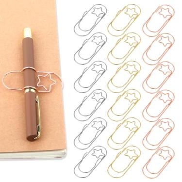 Imagem de 18 peças de clipe de caneta estrela feliz planejador, acessórios de metal clipe de papel, porta-canetas, clipes multifuncionais, clipes para lápis, inserções, clipes, marcadores de livro, agenda