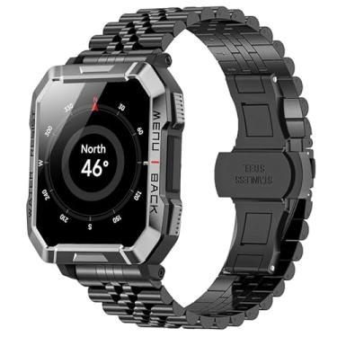 Imagem de Lamshaw Compatível com pulseiras Blackview Smart Watch, pulseira de metal inoxidável sólido de 20 mm e 22 mm com fecho dobrável de borboleta compatível com IOWODO W60, R30 Pro, R50, compatível com