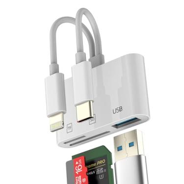 Imagem de USB C Lightning para leitor de cartão SD Micro SD Adaptador de porta USB para iPhone 16 15 para iPad Pro para Apple MacBook compatível com câmera Samsung, transferência de memória, OTG, Android 3.0