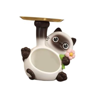 Imagem de IEUDNS Estátua de Gato de Resina, Porta-chaves de Entrada, Escultura Animal para Lareira de Banheiro