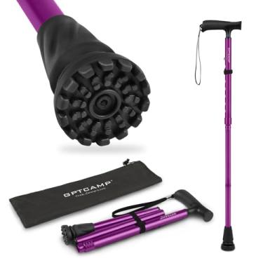 Imagem de GPTCAMP Bengala de caminhada para homens e mulheres, bengala ajustável com alça em T | Design dobrável e dobrável, ponta de pivô antiderrapante, bengala de caminhada leve e durável para idosos e