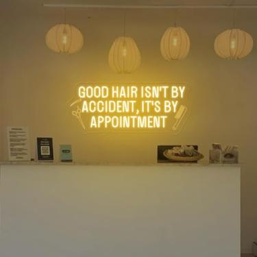 Imagem de Placa neon Good Hair Isn't By Accident It's By Appointment, luminária de parede LED para salão de cabeleireiro, decoração de barbearia, arte de parede de estúdio de cabeleireiro, placa de negócios de
