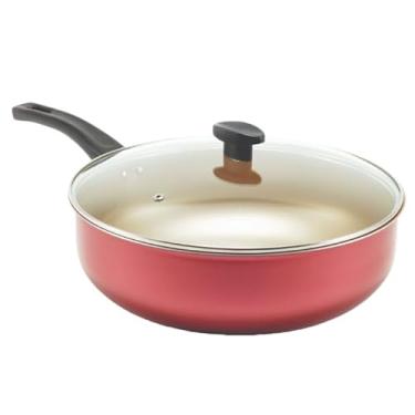 Imagem de Frigideira Grande Funda Alta Antiaderente 30 Cm Tampa De Vidro Nao Gruda frigideira com tampa Para Fritar e Refogar, Compatível com Todos os Fogões Incluindo Indução(Cereja com creme)