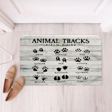 Imagem de Tapetes de banheiro Bear Paws Kids Farmhouse Wild Animal Paw Tapetes de banheiro Antiderrapantes para meninos e meninas Tema raposa veado Tapetes de banho para banheiro Retro Grão de madeira Acessórios de banheiro Tapete de chão 40,64 x 60,94 cm