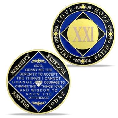 Imagem de Presentes de moeda de sobriedade de 21 anos | Serenity Diamond AA Coin - Medalhão de chip NA HA AA com oração de serenidade | Presentes de narcóticos, alcoólicos anônimos para o mês de aniversário e
