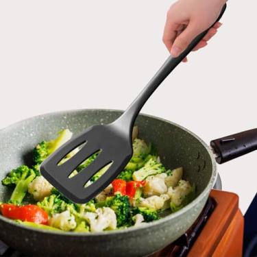 Imagem de Espátula de silicone com fenda grande, espátula resistente ao calor com design de uma peça sem costura, utensílios de borracha antiaderente para assar e cozinhar, sem BPA, preto, 35 cm