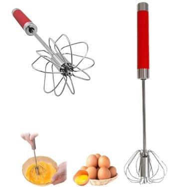Imagem de Batedor de ovos de aço inoxidável para casa, batedor giratório manual, espumador de leite versátil, misturador manual para misturar, bater, bater e mexer