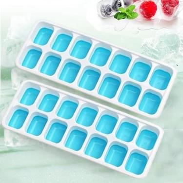 Imagem de Bandejas de cubos de gelo com 14 formas de cavidade, pacote com 2 bandejas para freezer com tampa empilhável à prova de vazamento para uso em coquetéis e cozinha (azul)